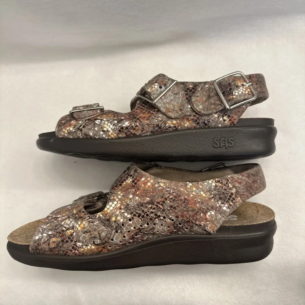 SAS Women's Relaxed Heel Strap Sandal Size 6.5 M Snakeskin Print Comfort Walking
